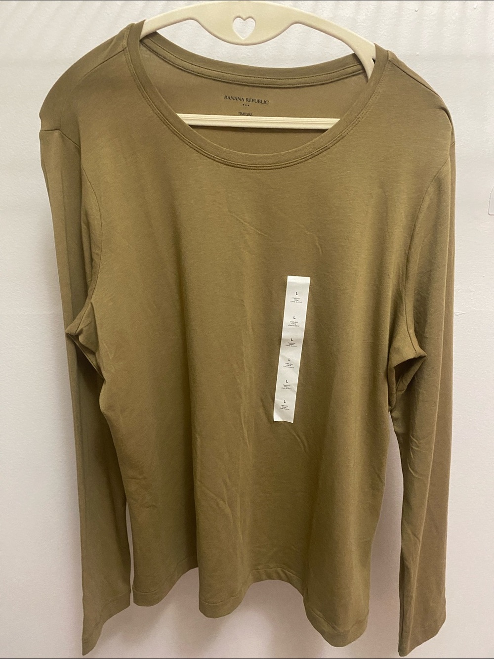 Banana Republic Olive Green Long Sleeve Crewneck Top L PTP 21 in NWT - Picture 2 of 7